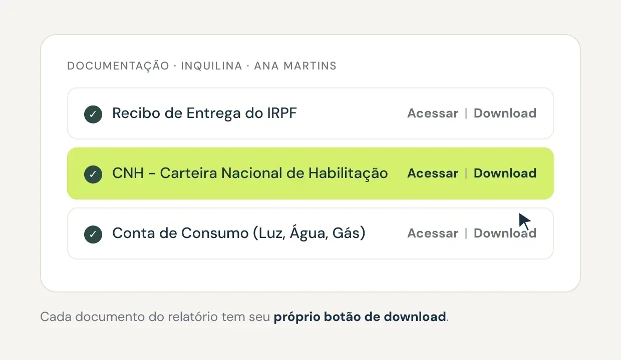Botões de download individuais por documento no relatório da coleta