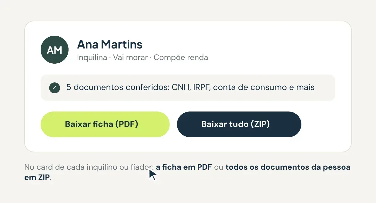 Opções de download da ficha e do ZIP no card de cada pessoa